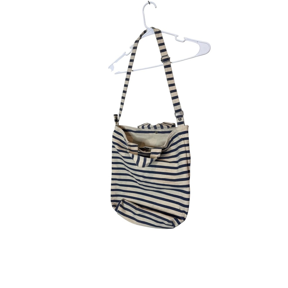 BAGGU Tote Bag Womens Medium Blue Stripe Canvas Adjustable Crossbody Nautical